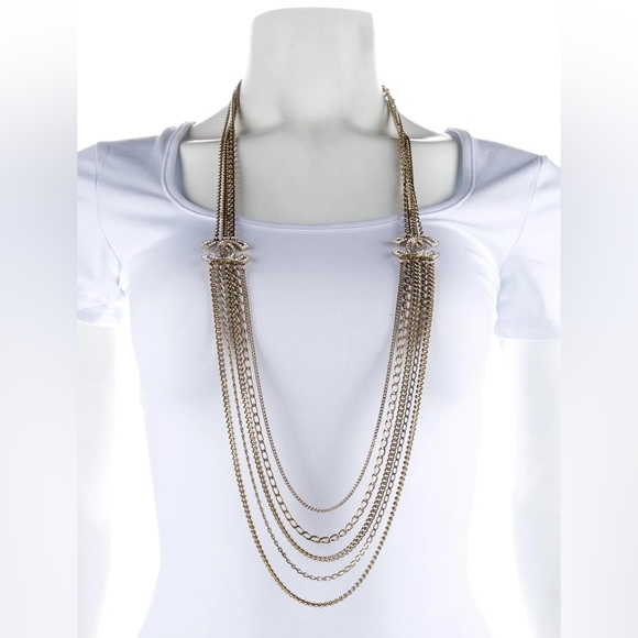 Chanel CC Strass Multistrand Double Loop Necklace in Gold - Picture 7 of 14